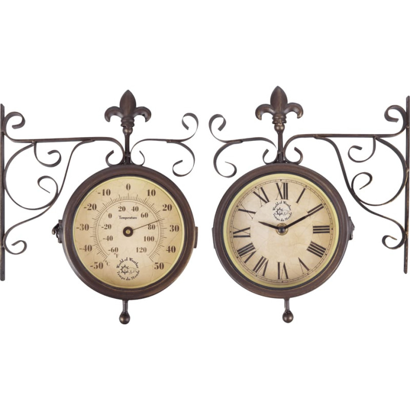 Zweiseitiges Außenthermometer mit Uhr