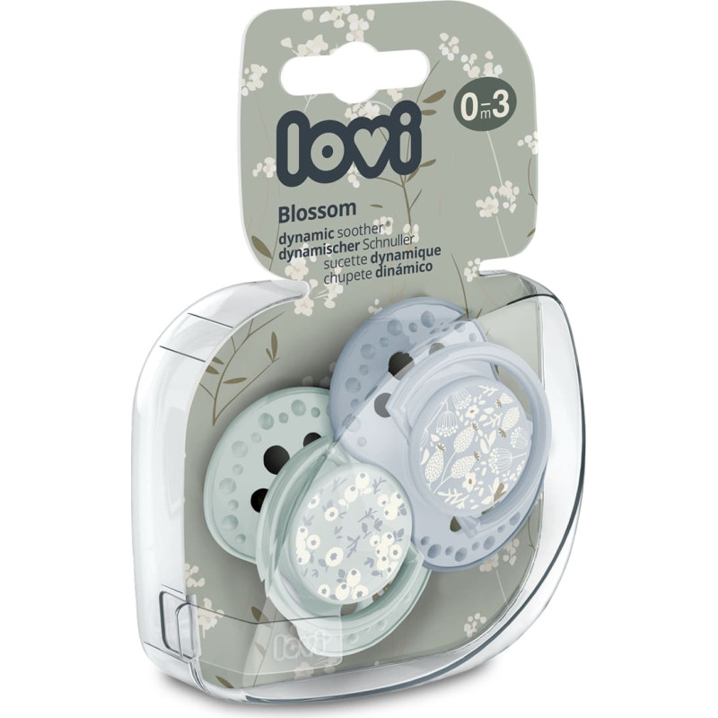 Lovi 22/921 dynamischer Silikonschnuller 0–3 Monate, 2 Stück – Blossom Blue Boy