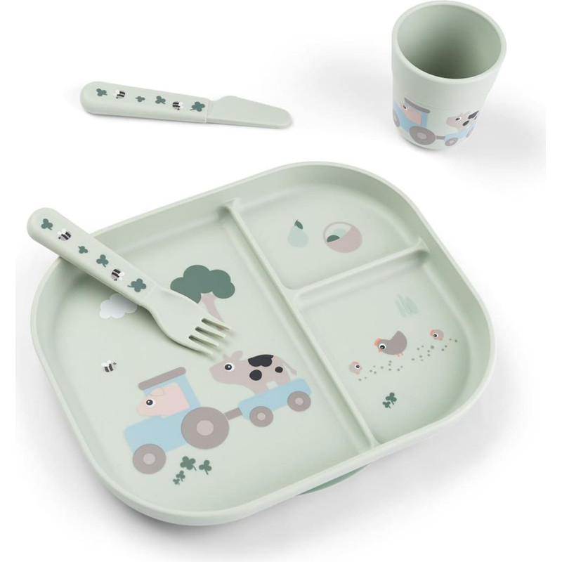 Done By Deer Foodie dinner set with suction Tiny farm Green