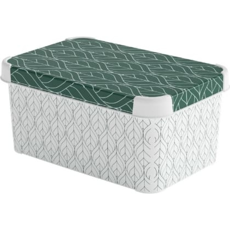 Curver Aufbewahrungsbox mit Deckel Deco Stockholm S, 29,5 × 19,5 × 13,5 cm, „Green Leaves“