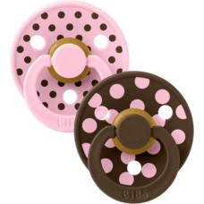 Bibs Collection Colour Round &ndash; Polka Dots Baby Pink / Mocha 0-6m 2pcs