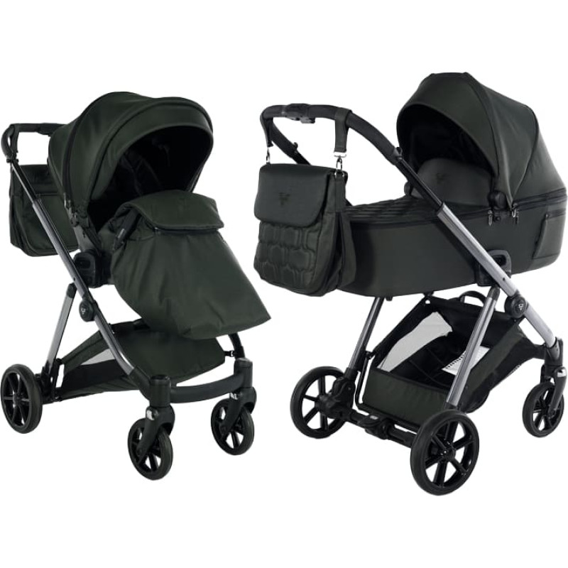 Junama Kombi-Kinderwagen 2-in-1 Ellegante 03 in Grün (Green) – elektropoliertes Gestell