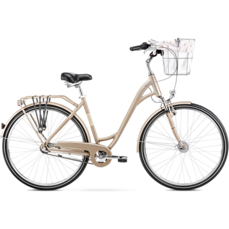 ROMET Art Deco Classic Fahrrad mit Frontkorb, beige, Größe (M)