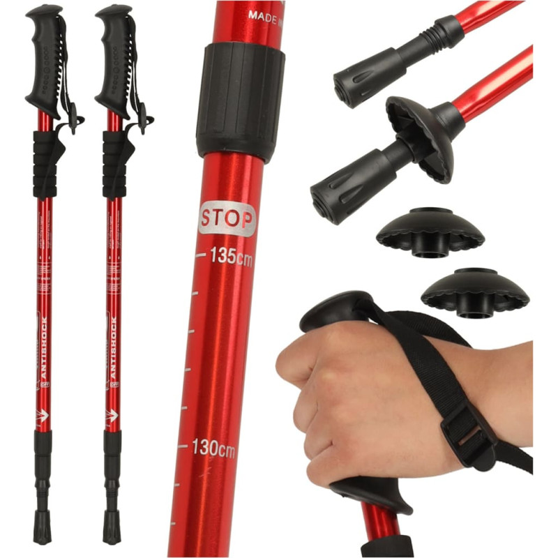 Faltbare Nordic-Walking-Stöcke, 2 Stück, rot