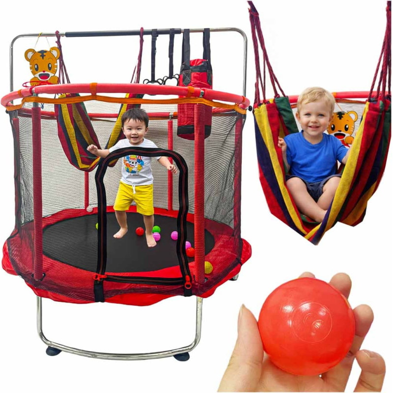 Bērnu batuts dārza bumbu tīkls basketbola 150cm sarkans