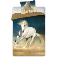 BEDDING SET HORSES 001 WHITE HORSE 140X200+70X90 COTTON.