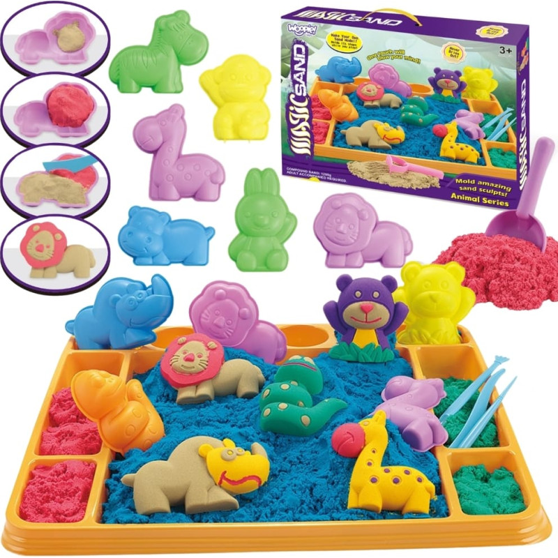 Woopie Piasek Kinetyczny 1,2 kg Zestaw XL ZOO Stolik z Foremkami
