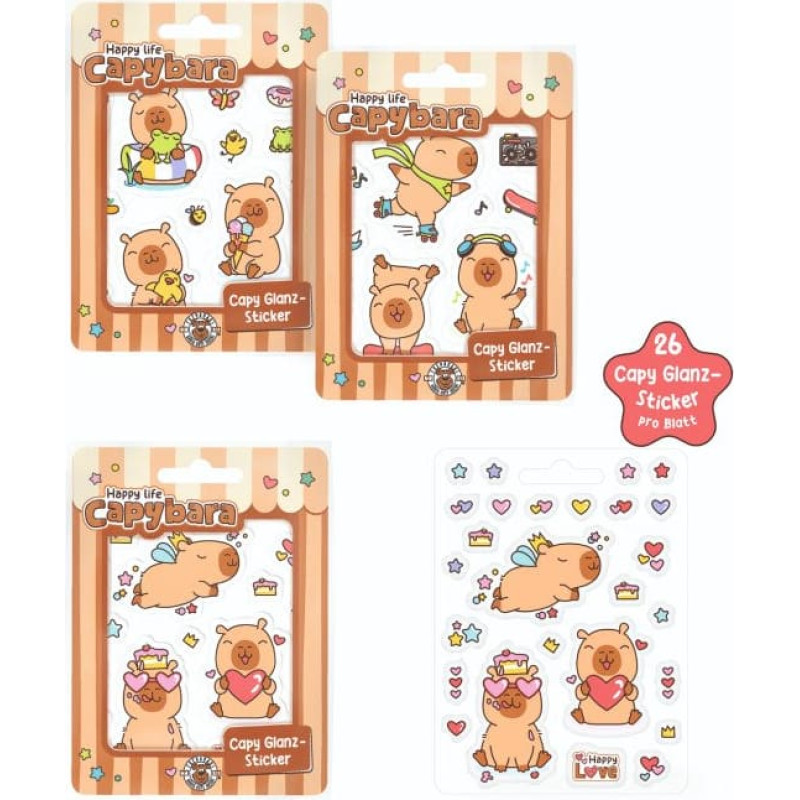 Trendhaus Capybara Happy Life - Sticker set (26 stickers) (1 pc., 3 designs)