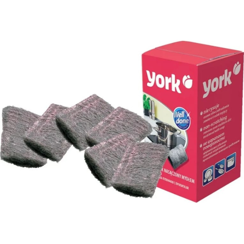 York Tērauda vilna ar ziepēm 6 gab.