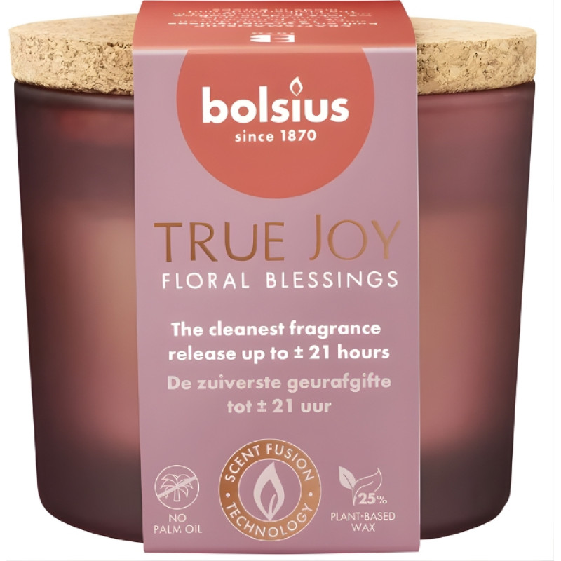 Bolsius Svece arom. stikla gl. ar korķi True Joy &Oslash;66x83mm floral blessings
