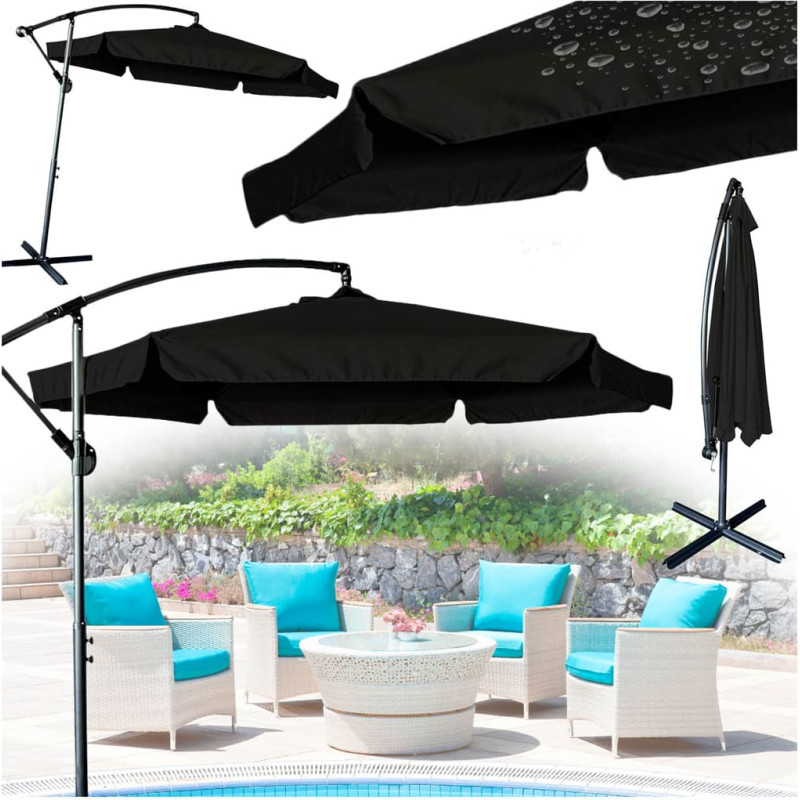 Großer klappbarer Garten-Sonnenschirm mit Ausleger, 290 cm, schwarz