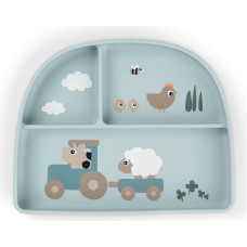 Done By Deer Stick&Stay compartment plate Tiny farm Blue