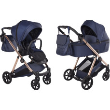 Junama Kombi-Kinderwagen 2-in-1 Ellegante 06 in Blau (Blue) – elektropoliertes Gestell