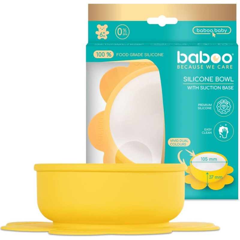 Baboo Silicone Suction Bowl, Yellow, 6+ Months