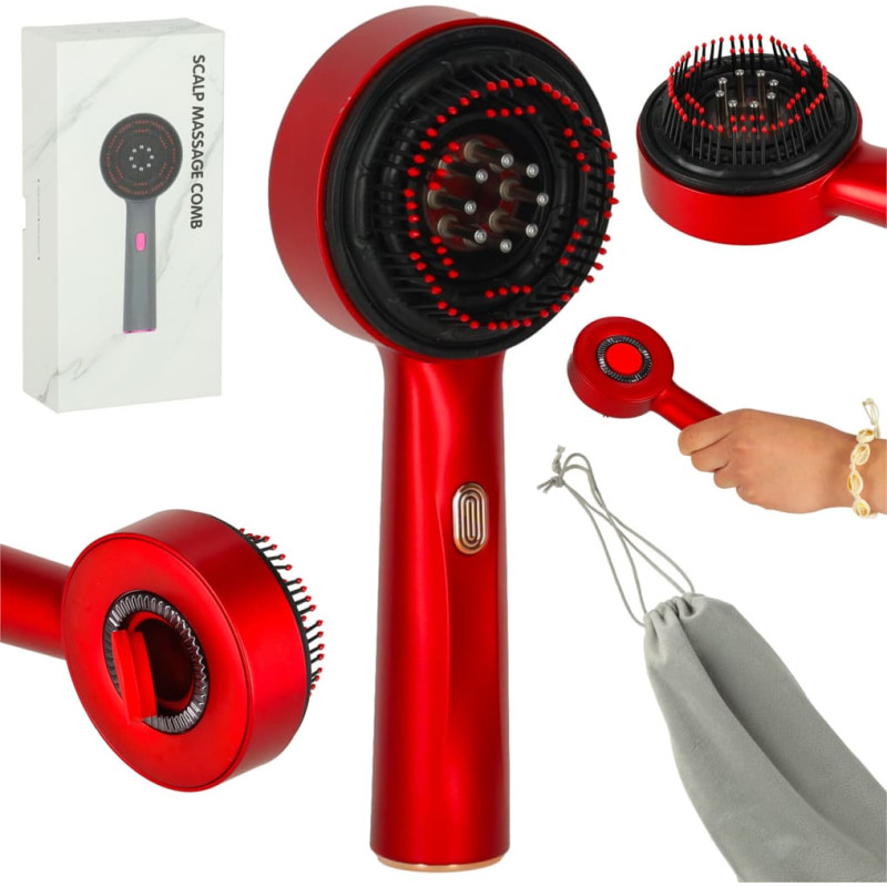 Kopf-Massagebürste für Haarpflege mit rotem Licht, Öl-Applikator und USB-Aufladung