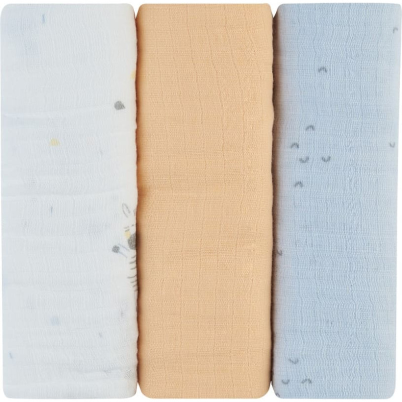 Muslin swaddle set 3 pcs 75x75 cm Stripy Friends