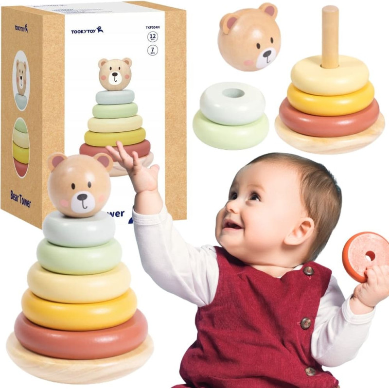 Tooky Toy Holz-Sensorik-Stapelturm – Bunter Bär
