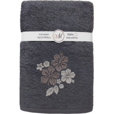 RĘCZNIK KPL.MARIBELLA 3 SZT./30X50/50X100/70X140/ FROTTE HAFT 004 HIBISKUS CIEMNY SZARY