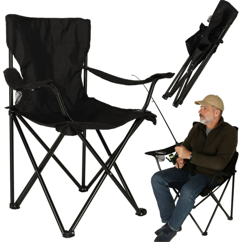 LUARO pludmales saliekamais zvejas krēsls melns