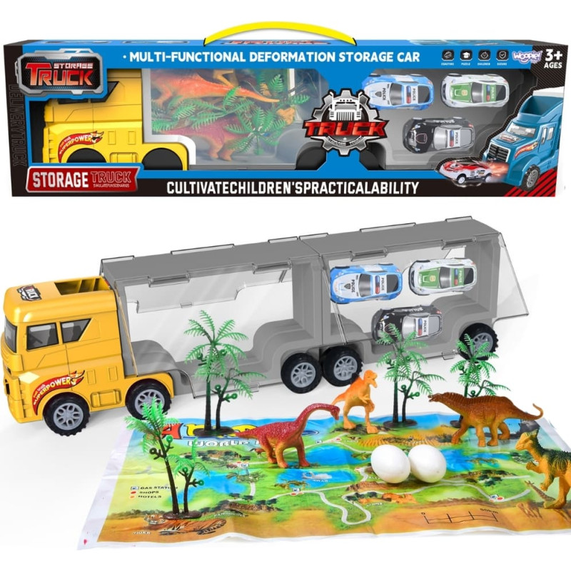 Woopie Ciężar&oacute;wka Transporter 2w1 Zestaw Dinozaur&oacute;w + Makieta