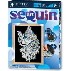 Kitfix Amatniecības komplekts Sequin Art Blue Premium spīdumiņu māksla, Balts kaķis