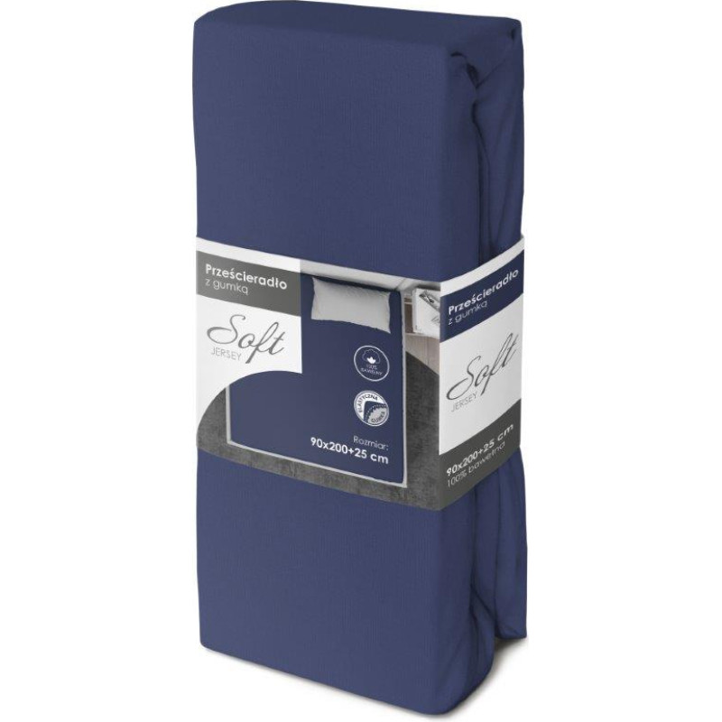 Soft Spannbettlaken mit Gummizug, 90 × 200 + 25 cm, Jersey, dunkelblau, Baumwolle