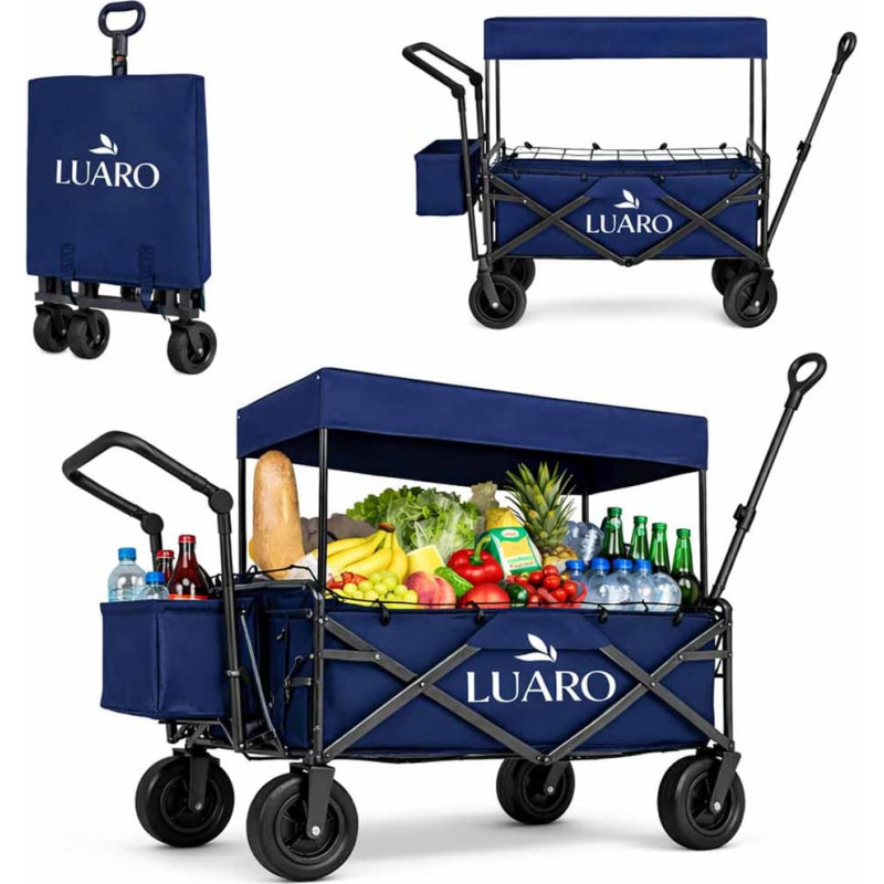 LUARO klappbarer Strandwagen mit Dach und Netz, dunkelblau