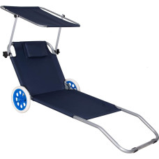 Springos Garden Lounger Springos GC0044, Foldable, with Wheels and Canopy, Navy Blue