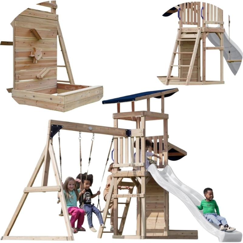 AXI großer Spielplatz aus Holz: Schaukeln, Rutsche, Turm + Sandkasten – weiß