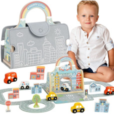 Tooky Toy Zestaw Mini Miasto Przenośny Zestaw Torba Samochody