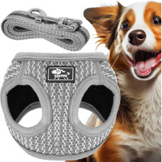 Springos Pressure-free dog and cat harness set Springos PA0235, XS up to 5.5 kg + 150 cm leash, grey