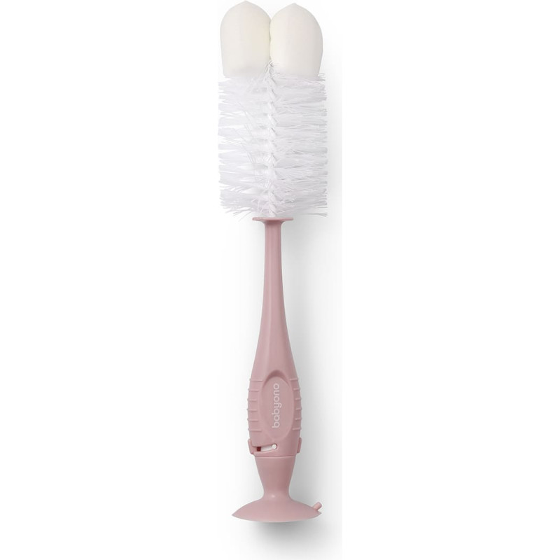 Babyono brush for bottles and teats with suction cup retractable mini brush self standing pink 728/06