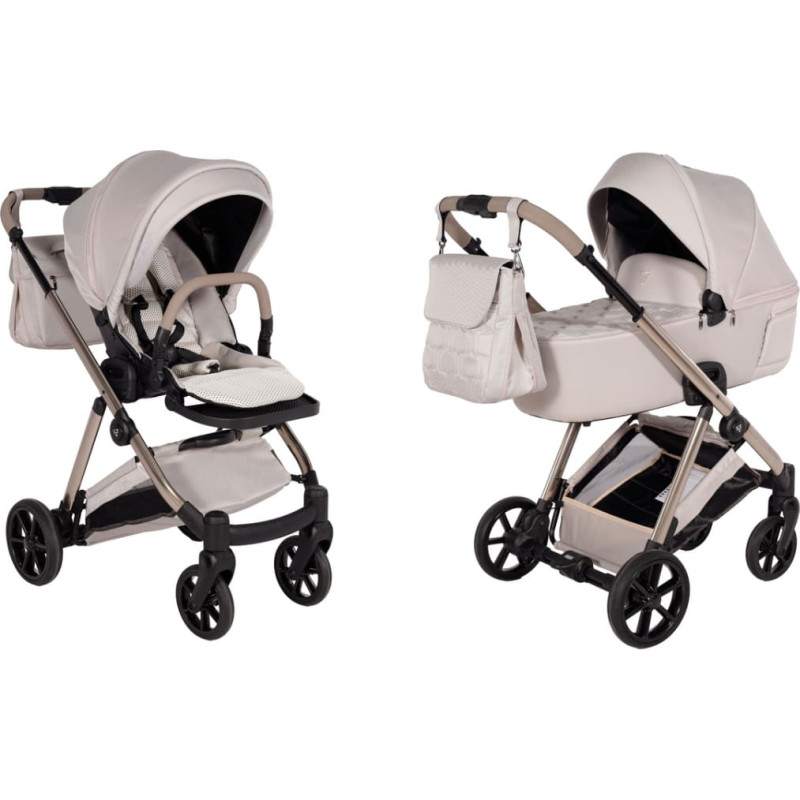 Junama Kombi-Kinderwagen 2-in-1 Ellegante 02 in Beige (Beige) – elektropoliertes Gestell