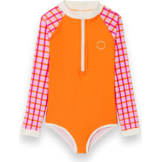 Kietla ICONIC swimsuit with UPF 50+ sun protection fabric and UV sensor, for ages 6-8, Tartan Red