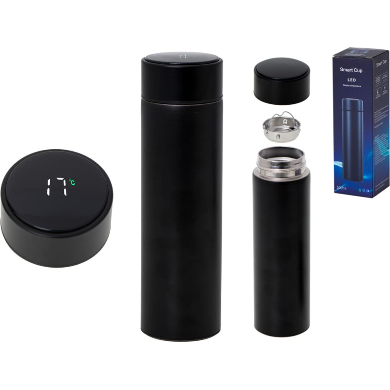 Thermobecher mit Smart-LED-Anzeige, 500 ml, schwarz