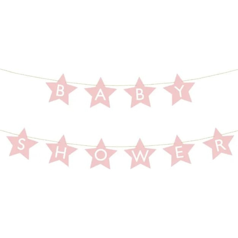 Banner zīme bērnu dušas zvaigznes spilgti rozā 290cm x 16,5cm