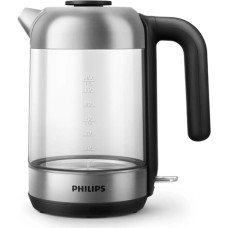 Philips Tējkanna 1.7 l, stikla, melna/sudraba - HD9339/80