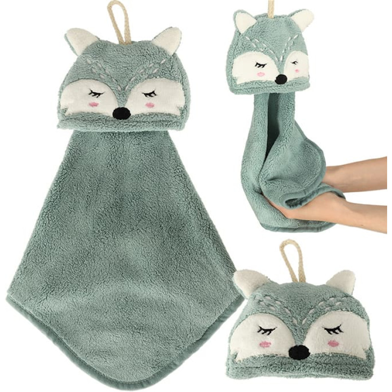 Kinderhandtuch für den Kindergarten, 42×25 cm, blau, mit Fuchs-Design