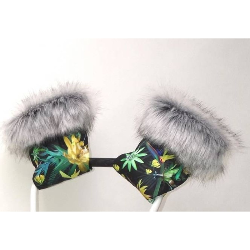 Matpol Gloves/muffs  MINKY - KOKON PRINT - YELLOW FLOWER
