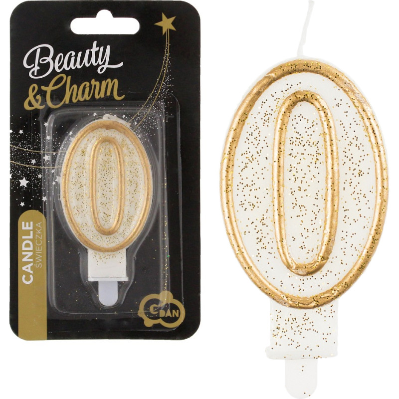 Zahlenkerze „0” mit goldenem Rand