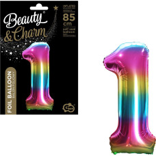 Folienballon – Zahl 1, in Regenbogenfarben
