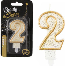 Zahlenkerze „2” mit goldenem Rand