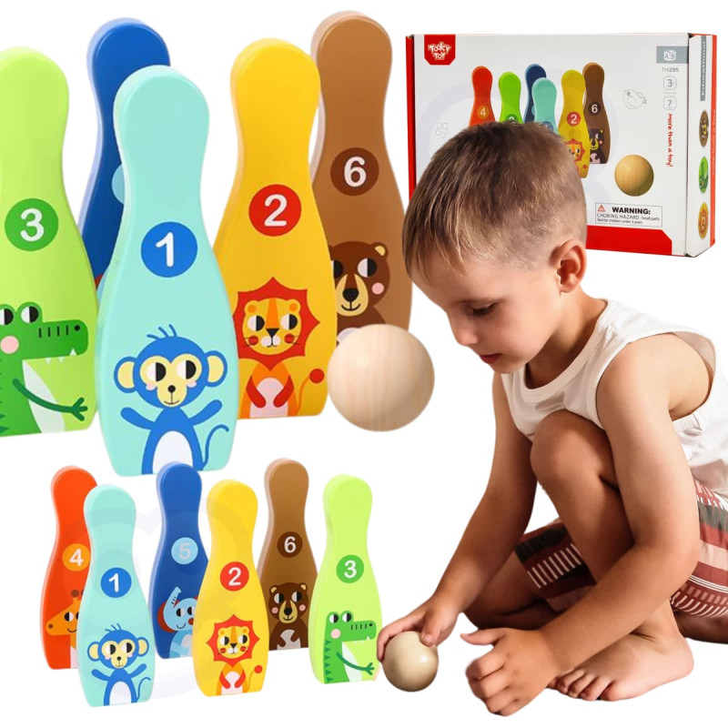Tooky Toy Drewniane Kręgle dla Dzieci  6 szt. + Piłka