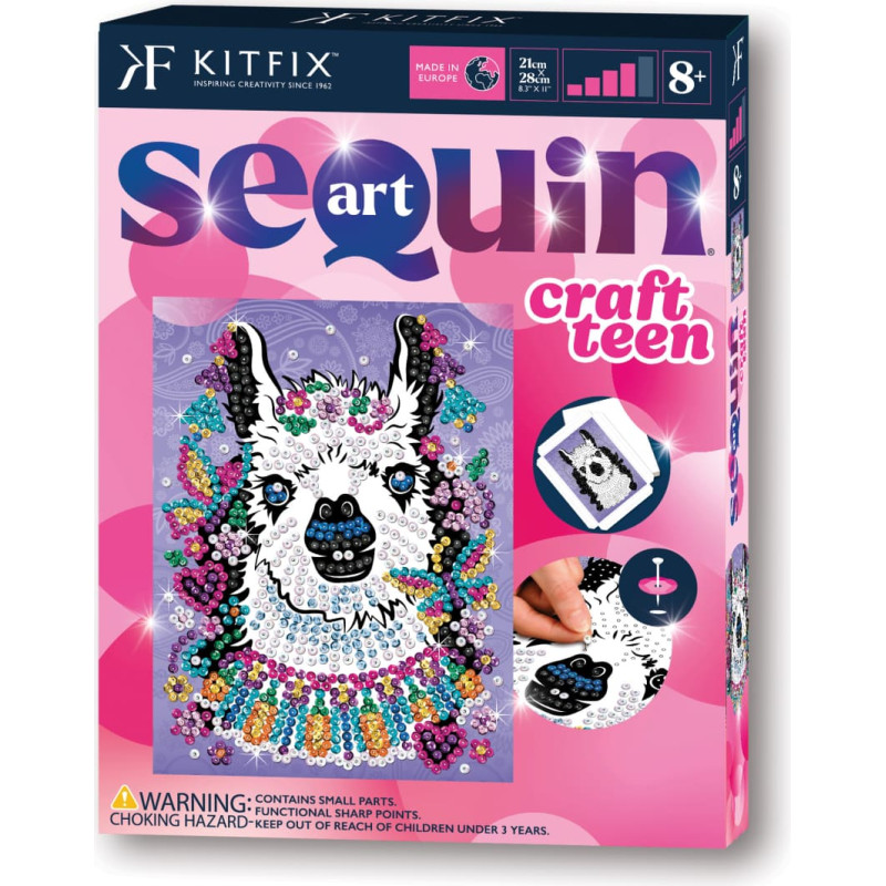 Kitfix Amatniecības komplekts Sequin Art Craft Teen spīdumiņu māksla, Lama