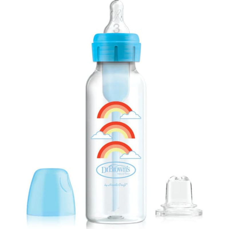 Dr.browns SB8192 8 oz/250 ml PP Narrow Options+ Bottle to Sippy Starter Kit, Blue Rainbows (+L3 Nipple)