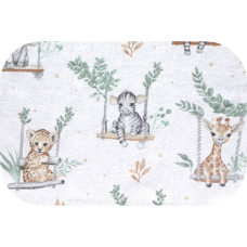 Minikid Diaper - 14404 - FLANNEL PRINT - EGA - ANIMALS on a  SWING - GREEN - size 70x80 cm