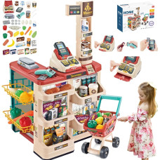Woopie supermarkt-spielset mit einkaufswagen waage kasse scanner + 48 zubehörteile