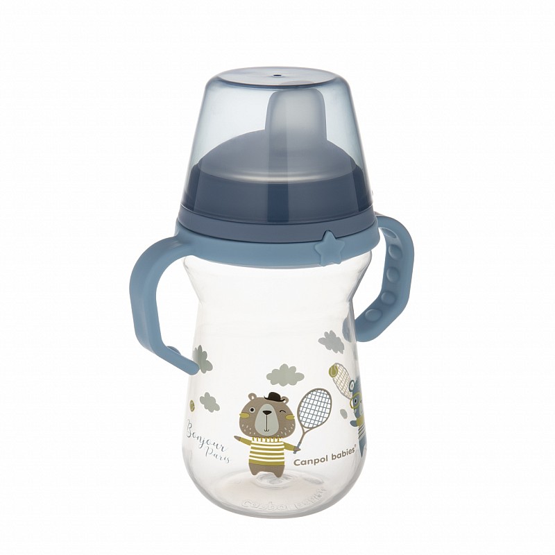 CANPOL BABIES krūzīte ar silikona snīpi, FirstCup BONJOUR PARIS, 250ml, zila, 56/613_blu